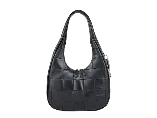 Shoulder Crescent Bag by COACH for women in leather black & silver features a effortless sophistication silhouette, secured by a snap & zipper with ample and versatile shoulder-strap for a effortless sophistication finish.