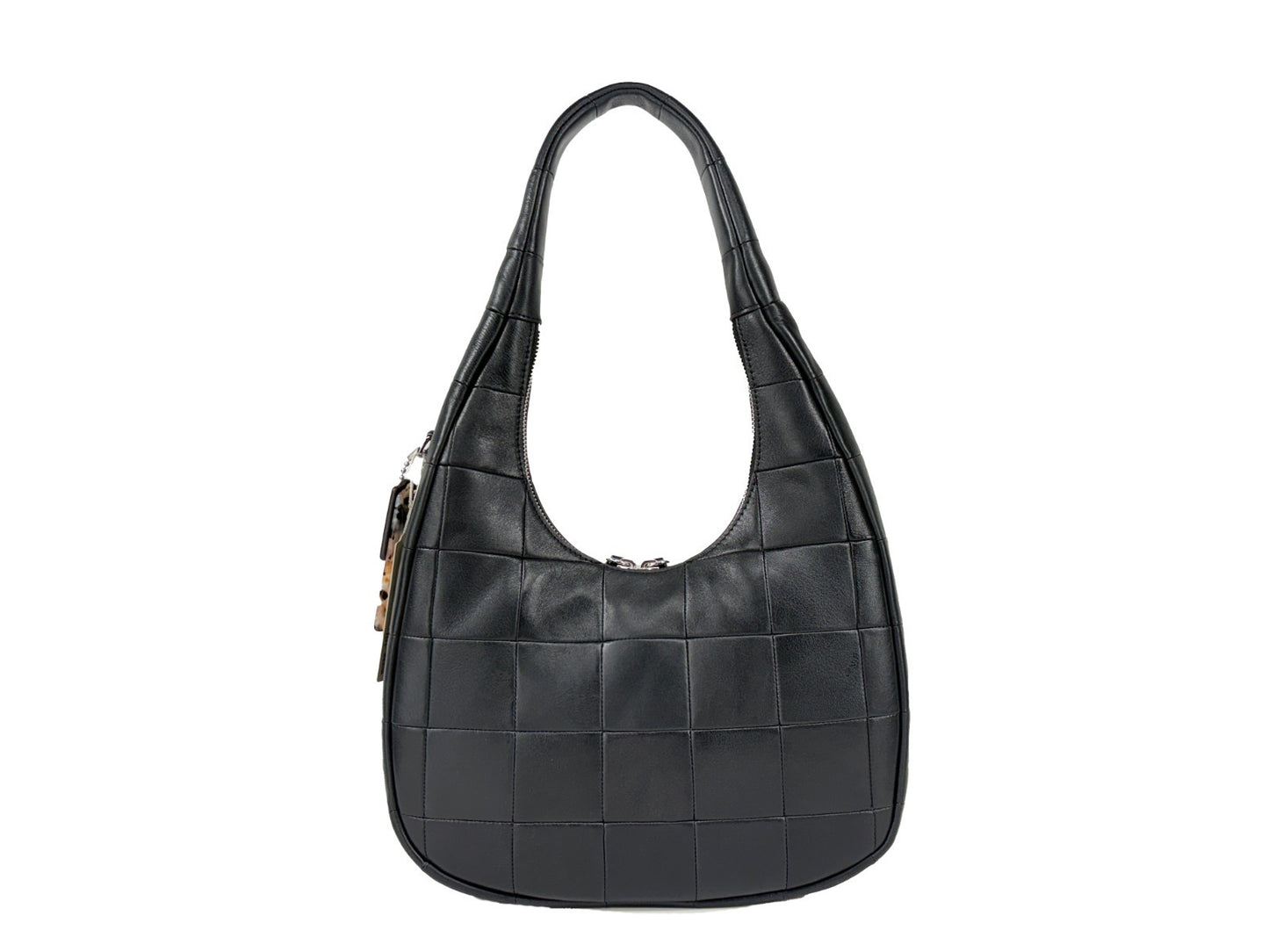 Shoulder Crescent Bag by COACH for women in leather black & silver features a stately silhouette, showcasing a secure snap & zipper, ample , and stately shoulder-strap for a stately finish.