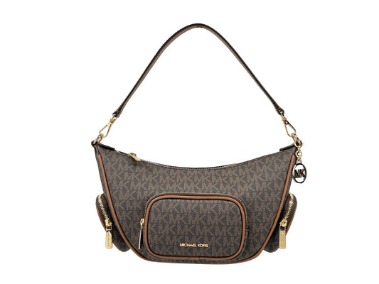 Small Crossbody Handbag by Michael Kors for women in synthetic polyurethane leather brown & gold features a transformative elegance silhouette, showcasing a secure zipper, organized , and versatile crossbody-strap & adjustable-strap for a transformative elegance look.
