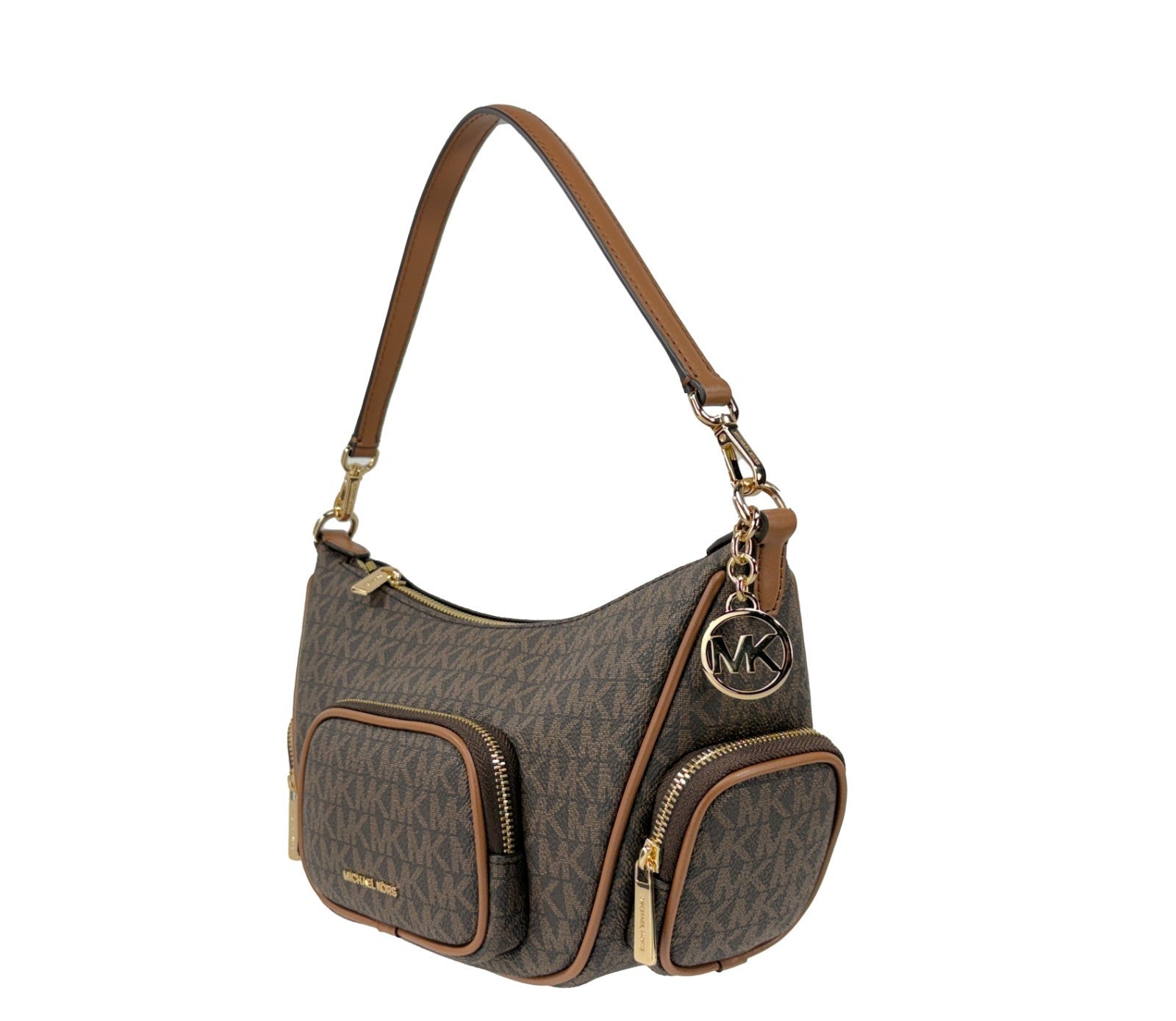 Small Crossbody Handbag by Michael Kors for women in synthetic polyurethane leather brown & gold features an versatile silhouette, showcasing a secure zipper and versatile with versatile crossbody-strap & adjustable-strap for a versatile finish.