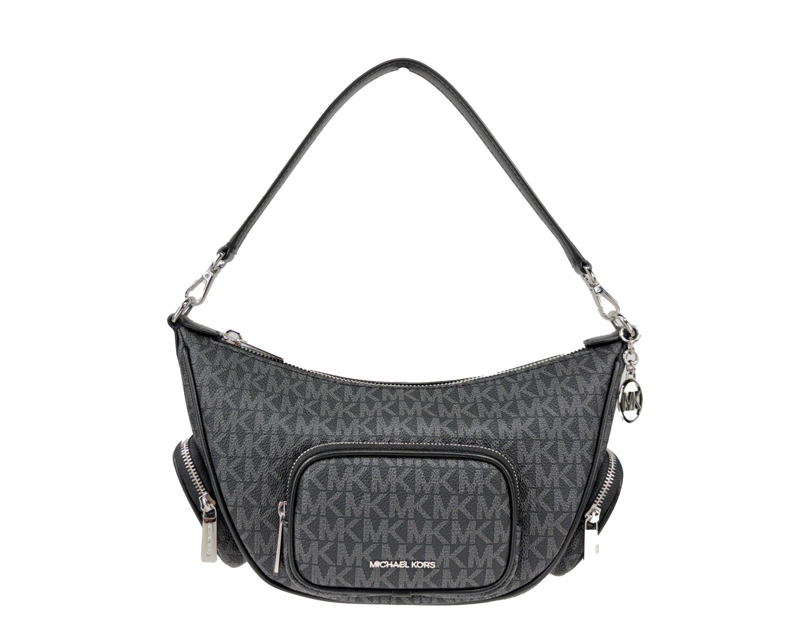 Small Crossbody Handbag by Michael Kors for women in synthetic polyurethane leather black & silver showcases a versatile sophistication silhouette, featuring a secure zipper, versatile sophistication , and versatile crossbody-strap & adjustable-strap for a versatile sophistication finish.