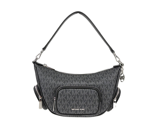 Small Crossbody Handbag by Michael Kors for women in synthetic polyurethane leather black & silver showcases a versatile sophistication silhouette, featuring a secure zipper, versatile sophistication , and versatile crossbody-strap & adjustable-strap for a versatile sophistication finish.