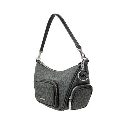 Small Crossbody Handbag by Michael Kors for women in synthetic polyurethane leather black & silver features a versatile chic silhouette, meticulously detailed with a secure zipper, ample , and versatile crossbody-strap & adjustable-strap.