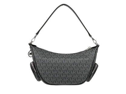 Small Crossbody Handbag by Michael Kors for women in synthetic polyurethane leather black & silver features a versatile chic silhouette, meticulously detailed with a secure zipper, ample , and versatile crossbody-strap & adjustable-strap.