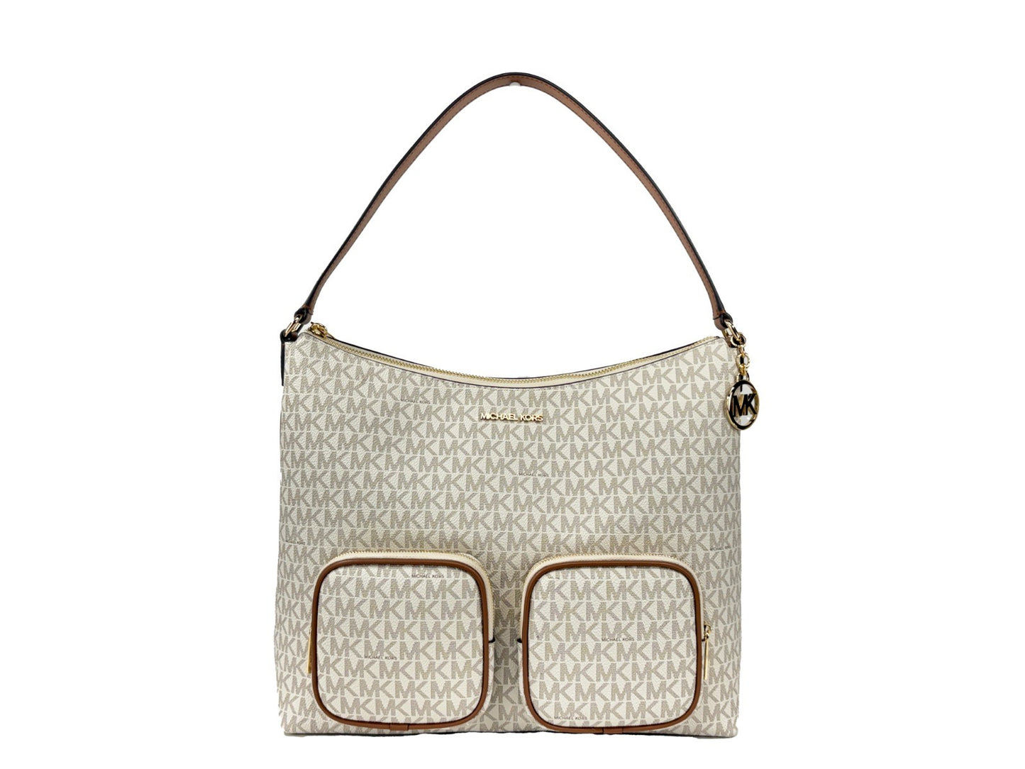 Large Shoulder Bag by Michael Kors for women in synthetic polyurethane leather gold, signature-print & print features an effortlessly chic silhouette with a secure zipper, ample , and versatile shoulder-strap for effortlessly chic everyday luxury.