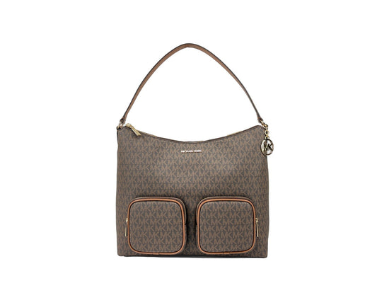 Large Shoulder Bag by Michael Kors for women in synthetic polyurethane leather brown, gold, signature-print & print features a effortless chic silhouette with a secure zipper, ample , and versatile shoulder-strap for a effortless chic finish.