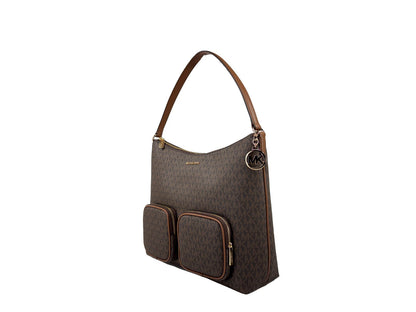 Large Shoulder Bag by Michael Kors for women in synthetic polyurethane leather brown, gold, signature-print & print features a stately silhouette, showcasing a secure zipper, ample , and stately shoulder-strap for a stately finish.