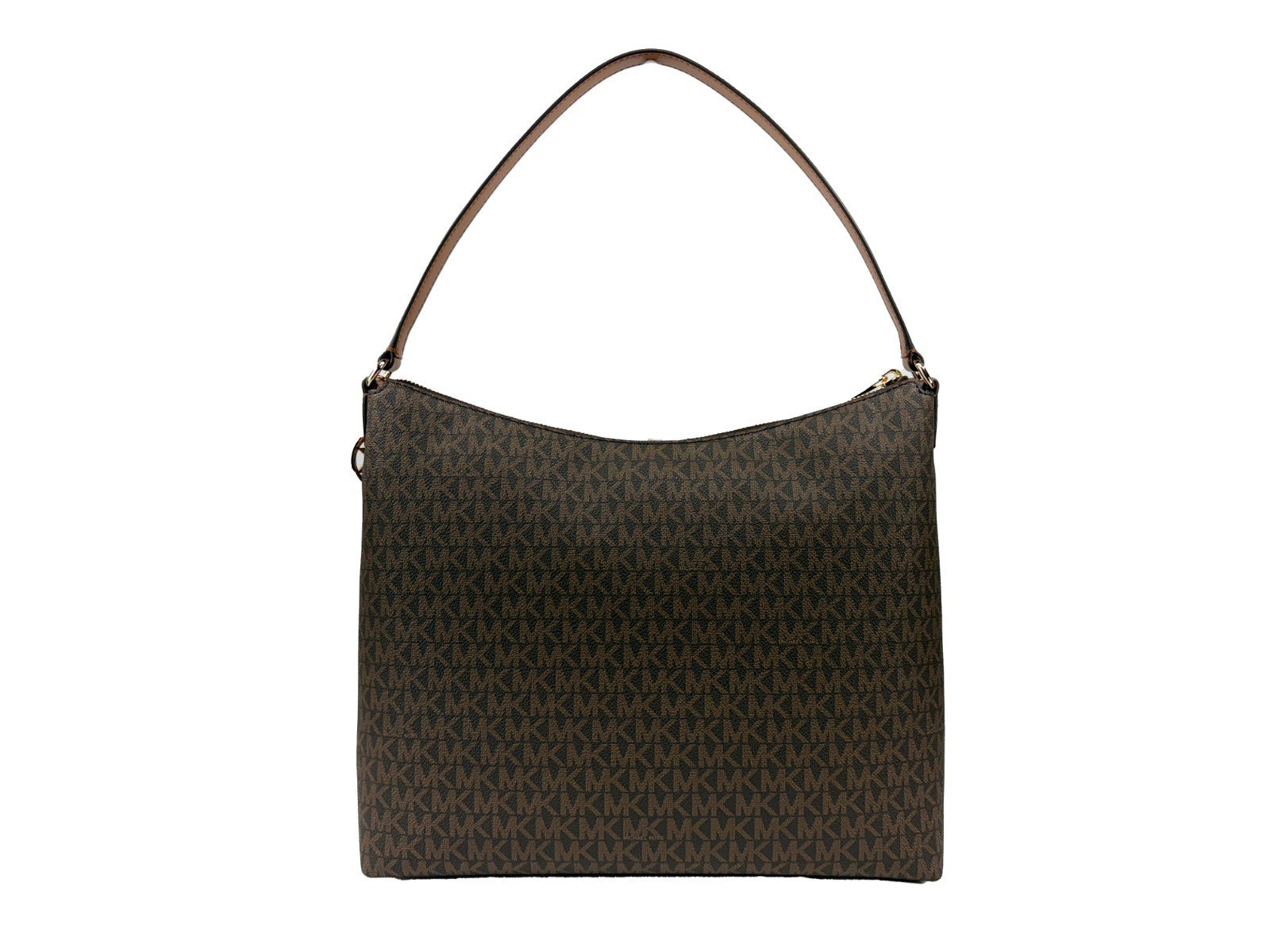 Large Shoulder Bag by Michael Kors for women in synthetic polyurethane leather brown, gold, signature-print & print features a statuesque silhouette, showcasing a secure zipper and statuesque with versatile shoulder-strap for a statuesque finish.