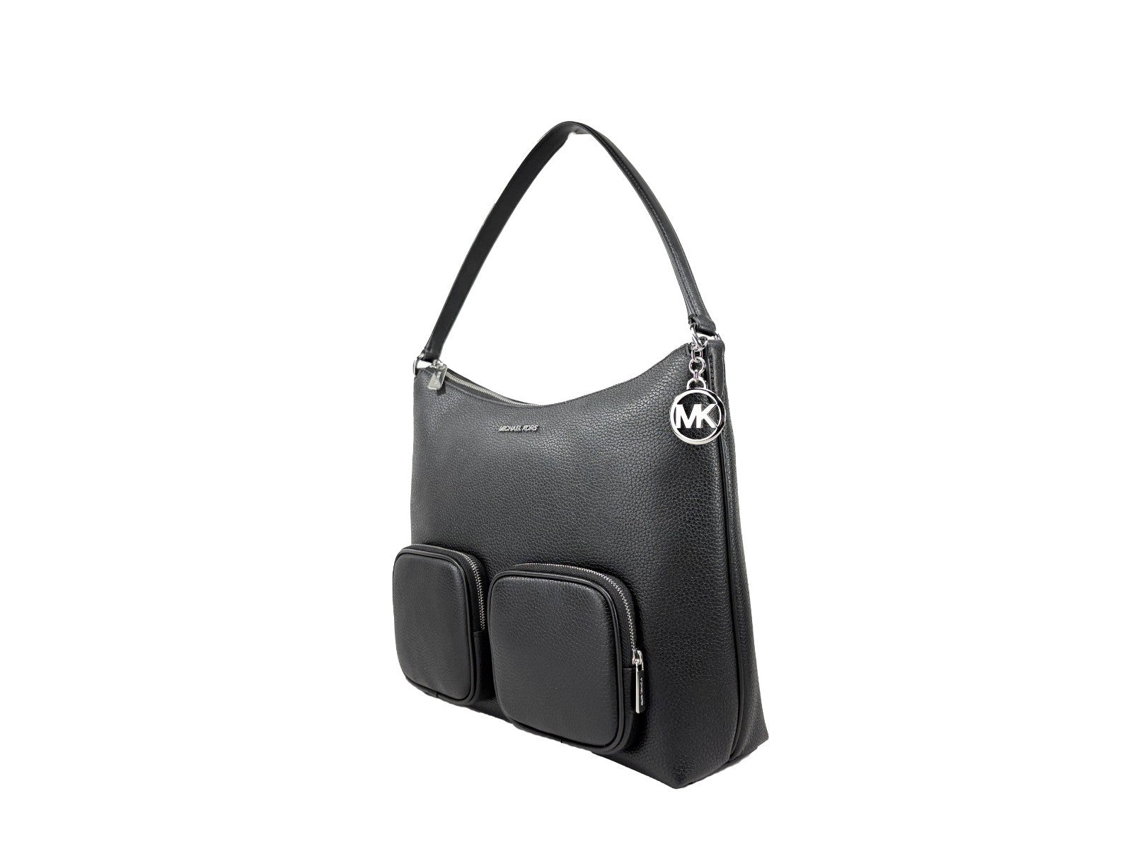 Large Shoulder Bag by Michael Kors for women in pebbled leather black & gold features a stately silhouette, showcasing a secure zipper, ample , and stately shoulder-strap for a stately finish.
