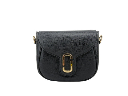 Crossbody Saddle Handbag by Marc Jacobs for women in pebbled leather black & gold features a transformative elegance silhouette, showcasing a secure , organized , and versatile crossbody-strap, adjustable-strap & detachable-strap for a transformative elegance look.