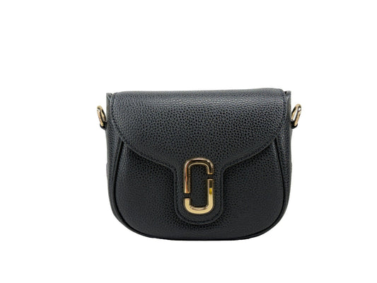 Crossbody Saddle Handbag by Marc Jacobs for women in pebbled leather black & gold features a transformative elegance silhouette, showcasing a secure , organized , and versatile crossbody-strap, adjustable-strap & detachable-strap for a transformative elegance look.