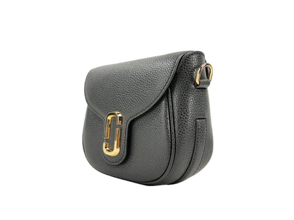 Crossbody Saddle Handbag by Marc Jacobs for women in pebbled leather black & gold features a versatile chic silhouette, meticulously detailed with a secure , ample , and versatile crossbody-strap, adjustable-strap & detachable-strap.