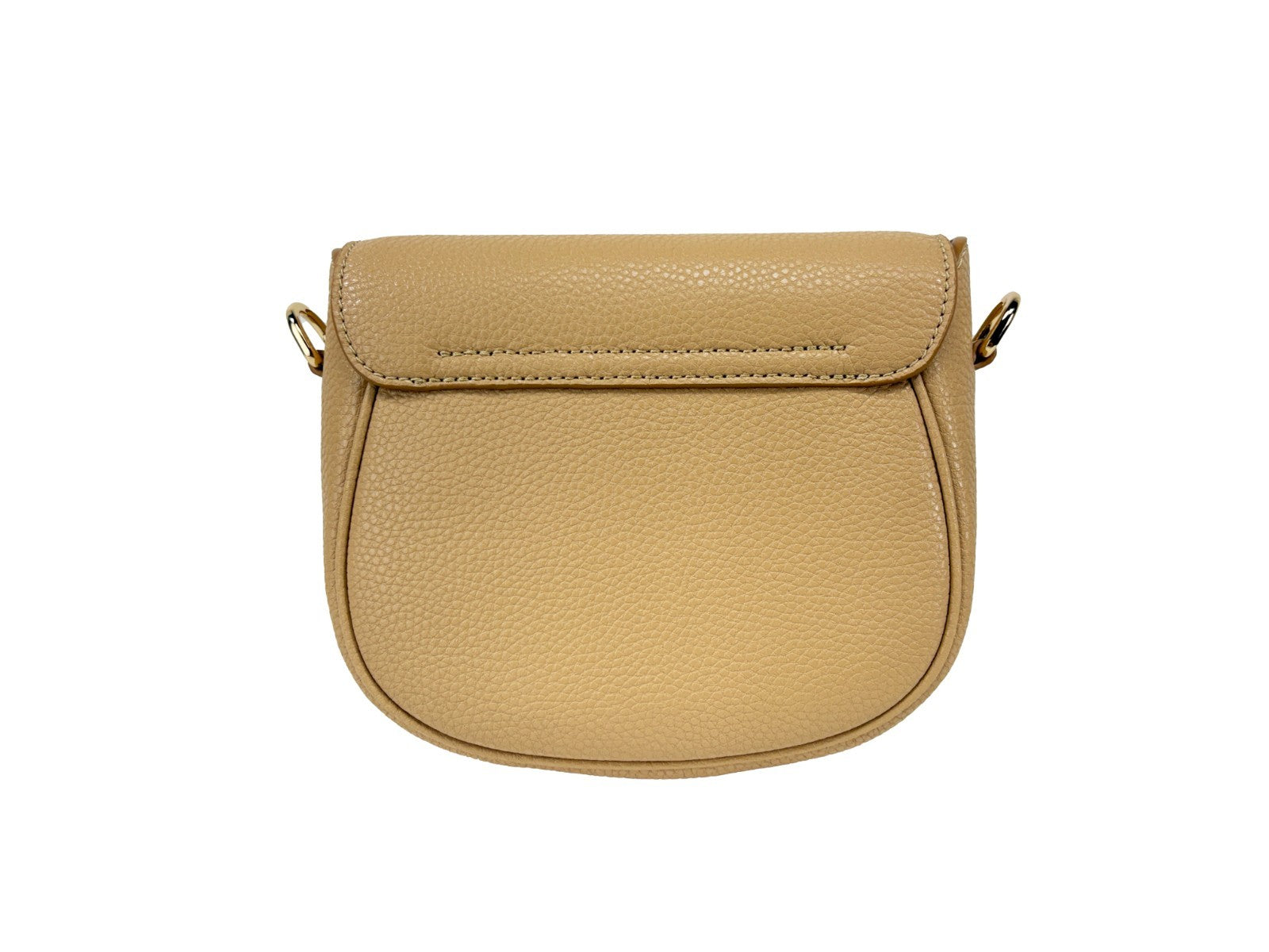 Crossbody Saddle Handbag by Marc Jacobs for women in pebbled leather camel & gold features a versatile chic silhouette, meticulously detailed with a secure , ample , and versatile crossbody-strap, adjustable-strap & detachable-strap.