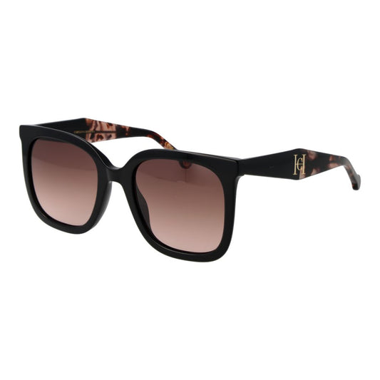 Sunglasses by Carolina Herrera for women in acetate and black featuring an opulent full-rim square frame design with a sophisticated black coloured frame finish and high-performance gradient category-2-medium-tint lens.