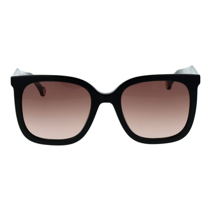This Sunglasses by Carolina Herrera for women in acetate black presents a sumptuous silhouette, showcasing a sumptuous full-rim square frame design in black coloured frame and high-performance gradient category-2-medium-tint lens.