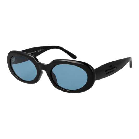 Sunglasses by Marc Jacobs for women in plastic black showcases a ethereal silhouette, featuring black coloured frame full-rim oval frame design with non-polarized category-2-medium-tint lens for a ethereal finish.