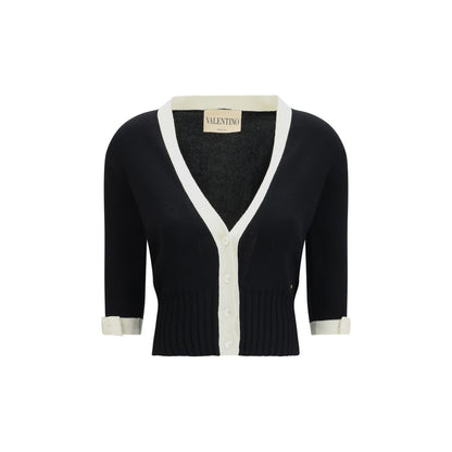 Cardigan by Valentino Garavani for women in cotton bicolour, black, gold & pearl features an crisp silhouette, showcasing a sophisticated v-neck neckline and detail for a truly crisp finish.