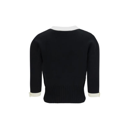 Cardigan by Valentino Garavani for women in cotton bicolour, black, gold & pearl showcases a captivating silhouette, artfully detailed with a captivating and v-neck neckline for a truly sophisticated captivating look.