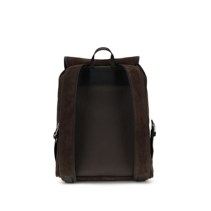 Backpack by Valentino Garavani for men in bos taurus suede calf leather brown, palladium & signature features a fashionable silhouette, showcasing the Antibes V Logo Bos Taurus Suede Calf Leather Backpack design with a secure buckle, ample external-pockets, and versatile backpack-strap & adjustable-strap.