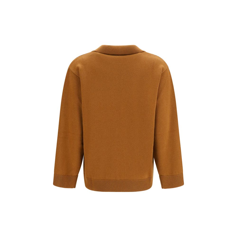 Sweater by Valentino Garavani for women in cashmere & capra leather brown features an polished silhouette, showcasing refined and a sophisticated v-neck neckline for a truly polished finish.