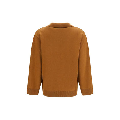 Sweater by Valentino Garavani for women in cashmere & capra leather brown features an polished silhouette, showcasing refined and a sophisticated v-neck neckline for a truly polished finish.