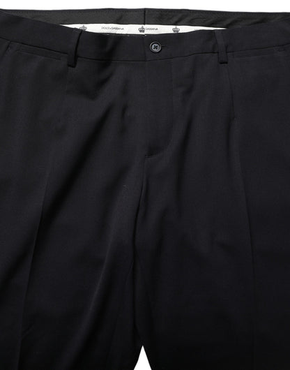 Dolce & Gabbana Black Wool Tapered Leg Dress Trouser Pants
