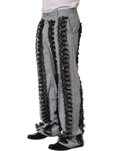 Dolce & Gabbana BlackGray Pinstripe Embellished Trouser Pants