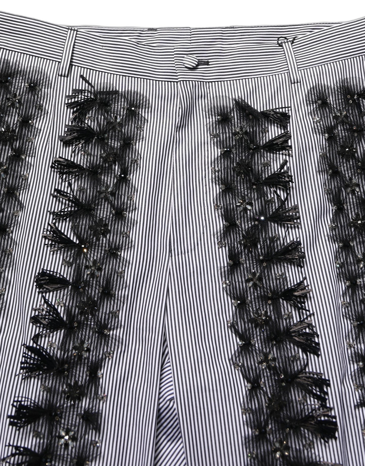 Dolce & Gabbana BlackGray Pinstripe Embellished Trouser Pants