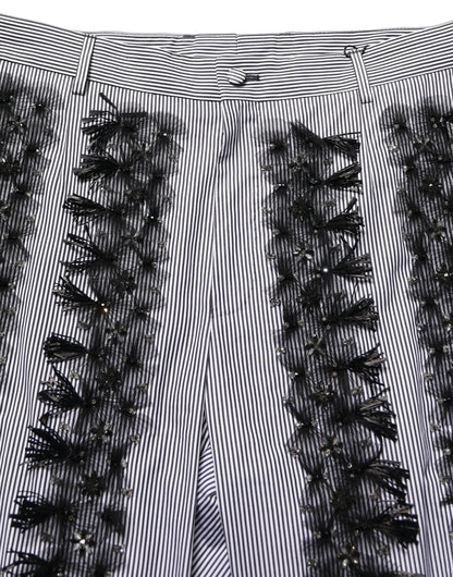 Dolce & Gabbana BlackGray Pinstripe Embellished Trouser Pants