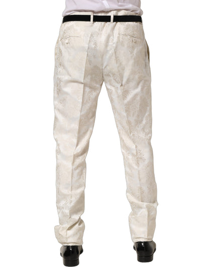 Dolce & Gabbana White Floral Men Dress Formal Trouser Pants