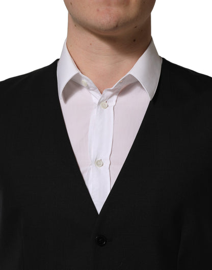 Dolce & Gabbana Men's Single Breasted Virgin Wool Viscose & Cupro Vest - Black