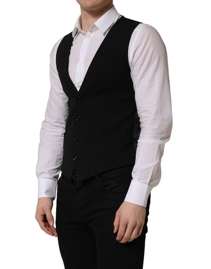 Dolce & Gabbana Men's Single Breasted Virgin Wool & Silk Vest - Black