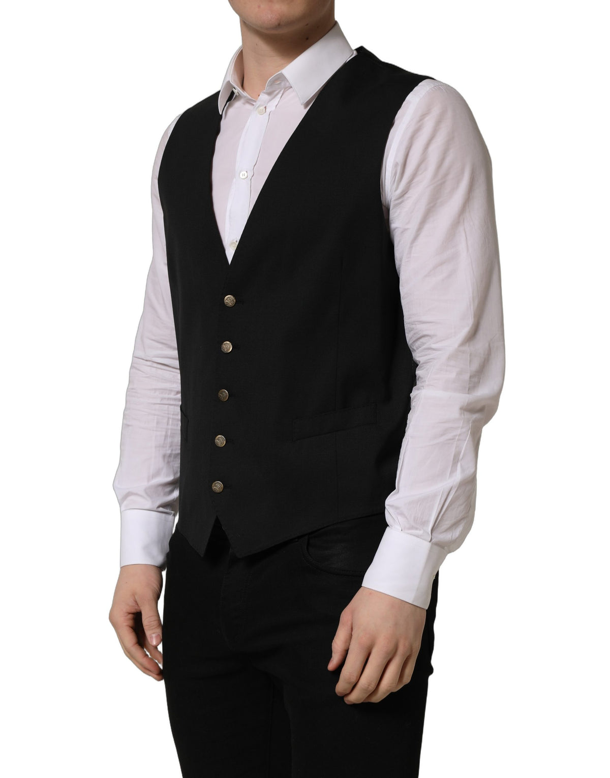 Dolce & Gabbana Men's Single Breasted Wool Vest - Black