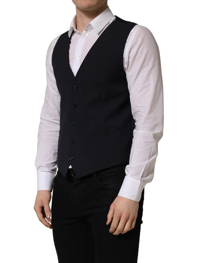 Dolce & Gabbana Men's Single Breasted Polyester & Wool Vest - Black