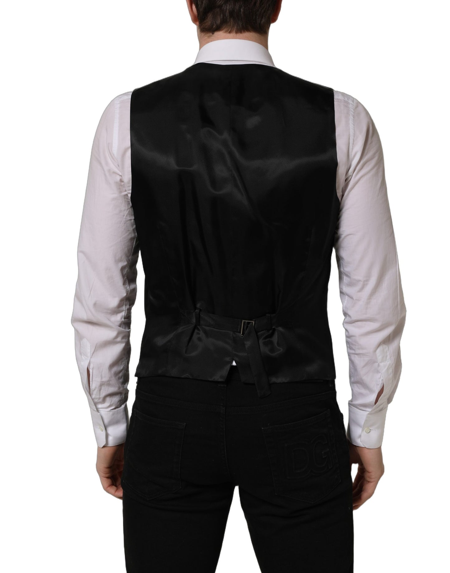 Dolce & Gabbana Black Wool Single Breasted Waistcoat Vest