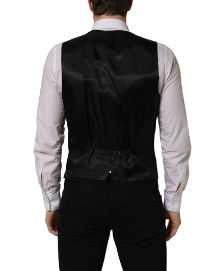 Dolce & Gabbana Men's Single Breasted Virgin Wool Silk Viscose & Cupro Vest - Black