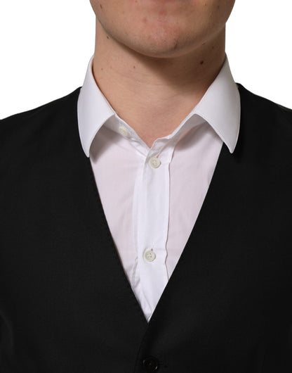 Dolce & Gabbana Men's Single Breasted Virgin Wool Silk Viscose & Cupro Vest - Black