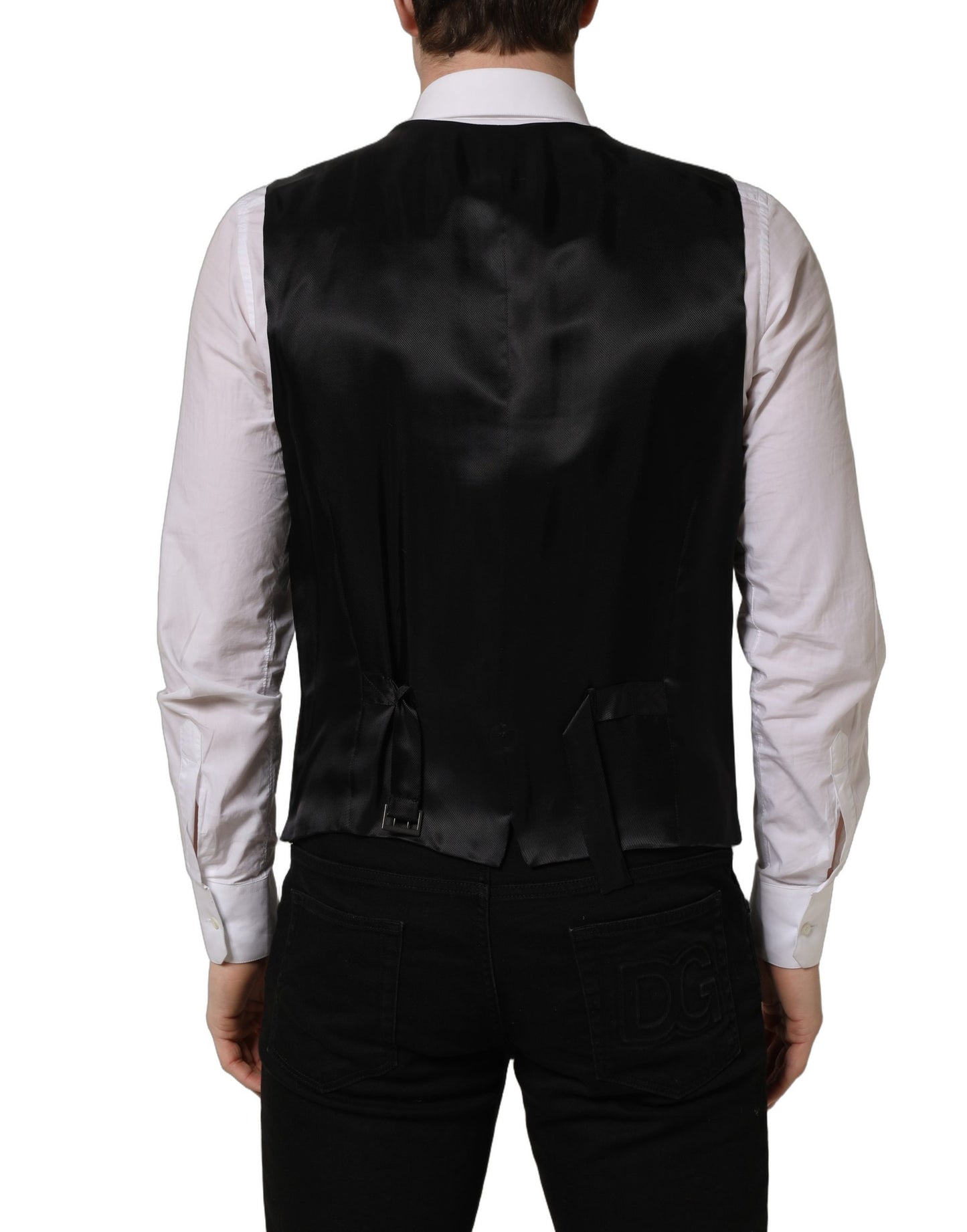 Dolce & Gabbana Black Wool Single Breasted Waistcoat Vest