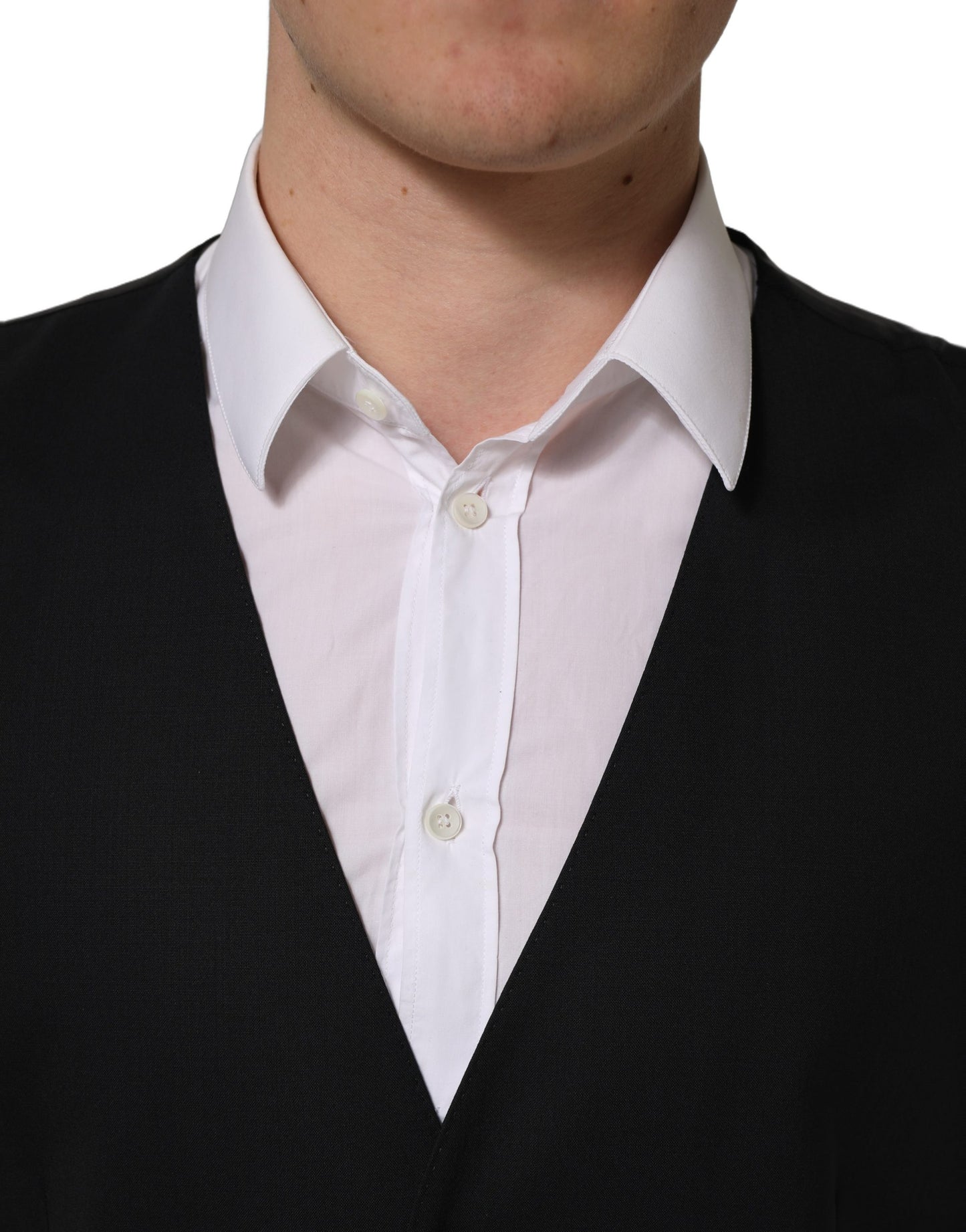 Dolce & Gabbana Black Wool Single Breasted Waistcoat Vest