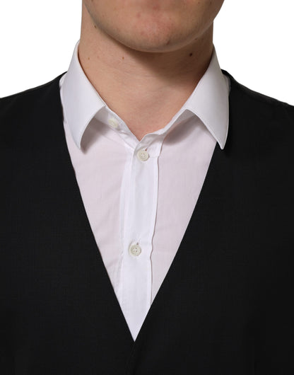 Dolce & Gabbana Black Wool Single Breasted Waistcoat Vest