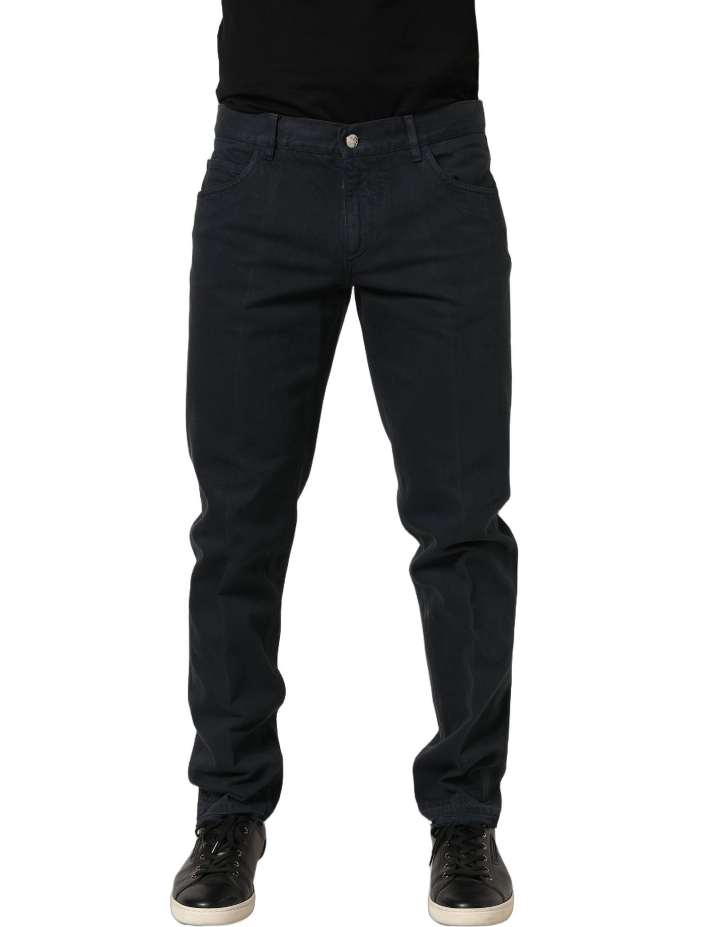 Dolce & Gabbana Black Cotton Mid Waist Skinny Men Denim Jeans