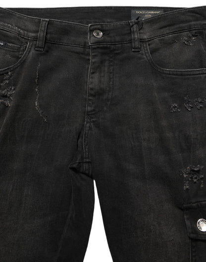 Dolce & Gabbana Black Distressed Cargo Cotton Men Denim Jeans