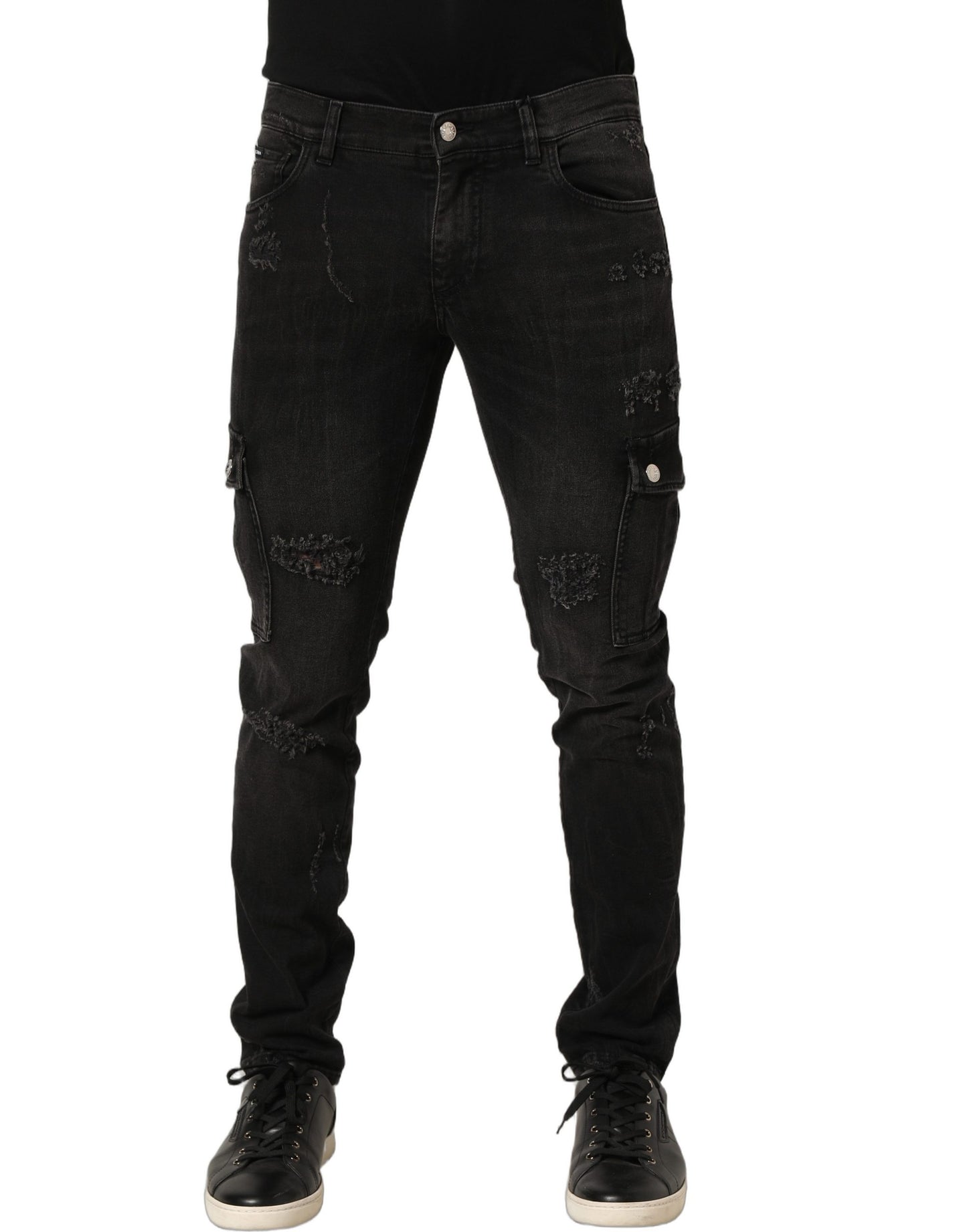 Dolce & Gabbana Black Distressed Cargo Cotton Men Denim Jeans