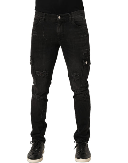 Dolce & Gabbana Black Distressed Cargo Cotton Men Denim Jeans
