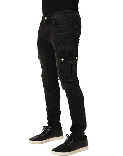 Dolce & Gabbana Black Distressed Cargo Cotton Men Denim Jeans