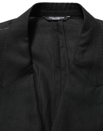 Dolce & Gabbana Black Linen Slim Fit Formal 2 Piece Suit