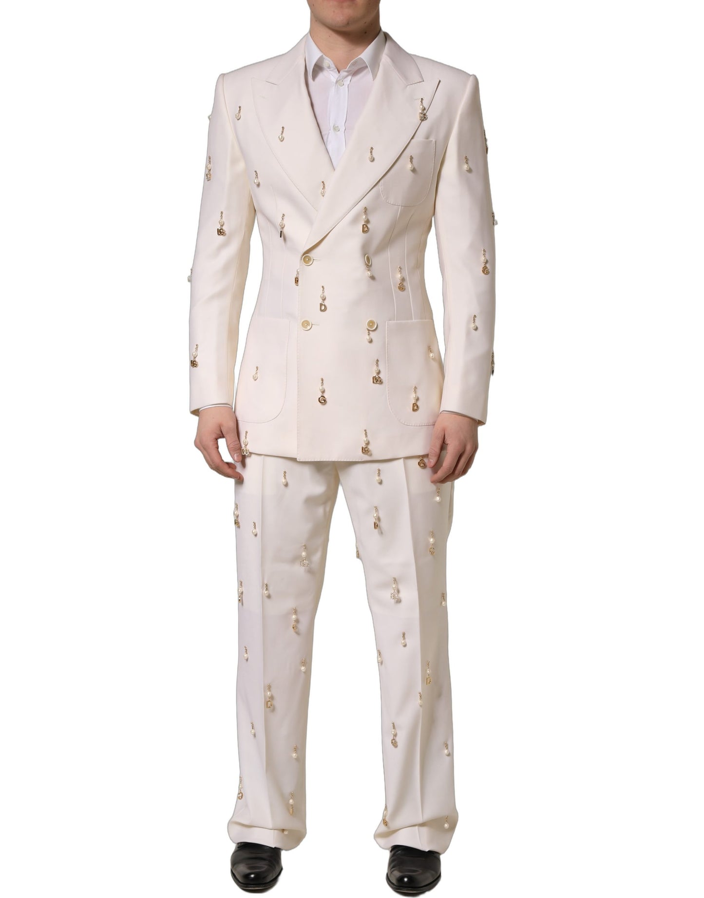 Dolce & Gabbana White Wool Slim Fit Formal 2 Piece Men Suit