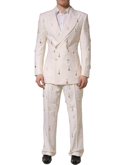 Dolce & Gabbana White Wool Slim Fit Formal 2 Piece Men Suit