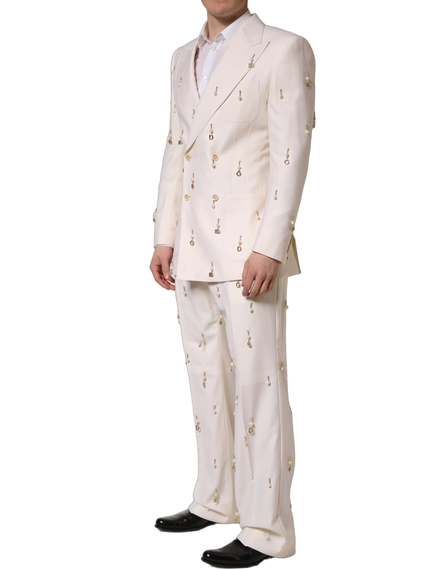 Dolce & Gabbana White Wool Slim Fit Formal 2 Piece Men Suit