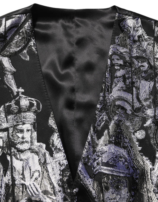 Pant Suit by Dolce & Gabbana for men in silk polyester & viscose black & jacquard features a tailored silhouette, showcasing a sophisticated single-breasted neckline and tailored slim for a refined, professional look.